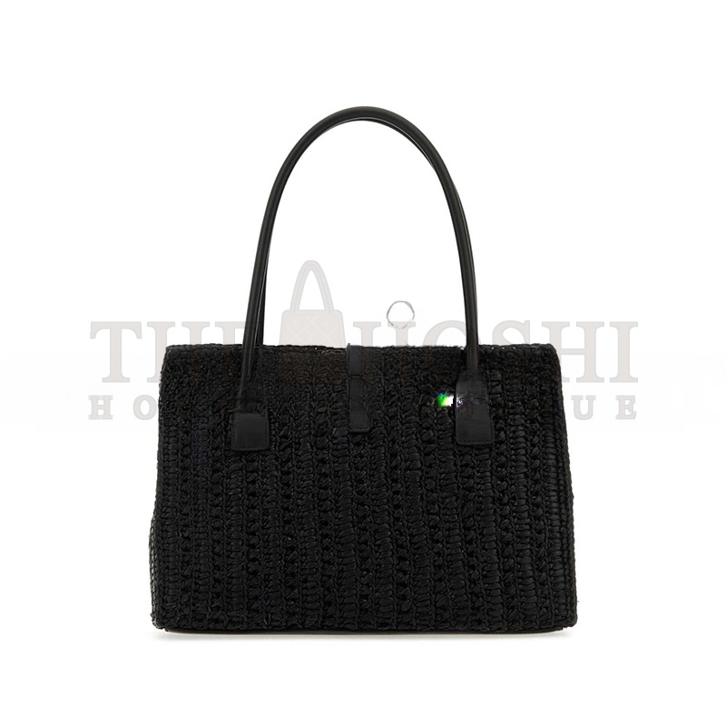 Y51 RAFFIA PANIER RECTANGLE TOTE BLACK 741199GAADO (29*21*9cm) Master Quality